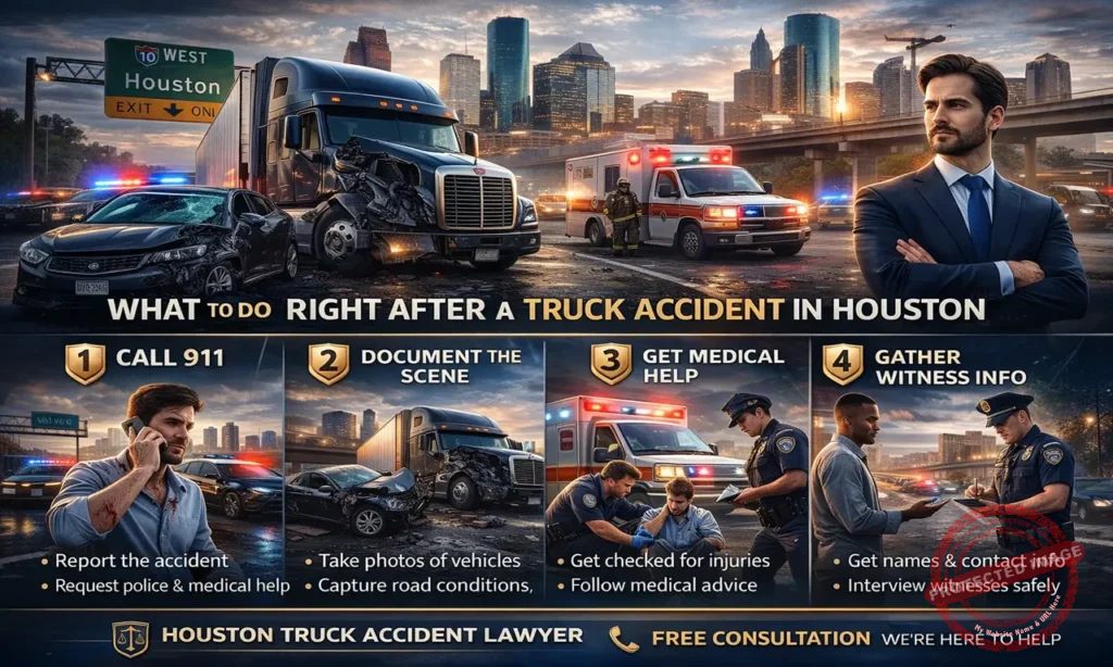 Houston truck accident lawyer steps after a truck crash