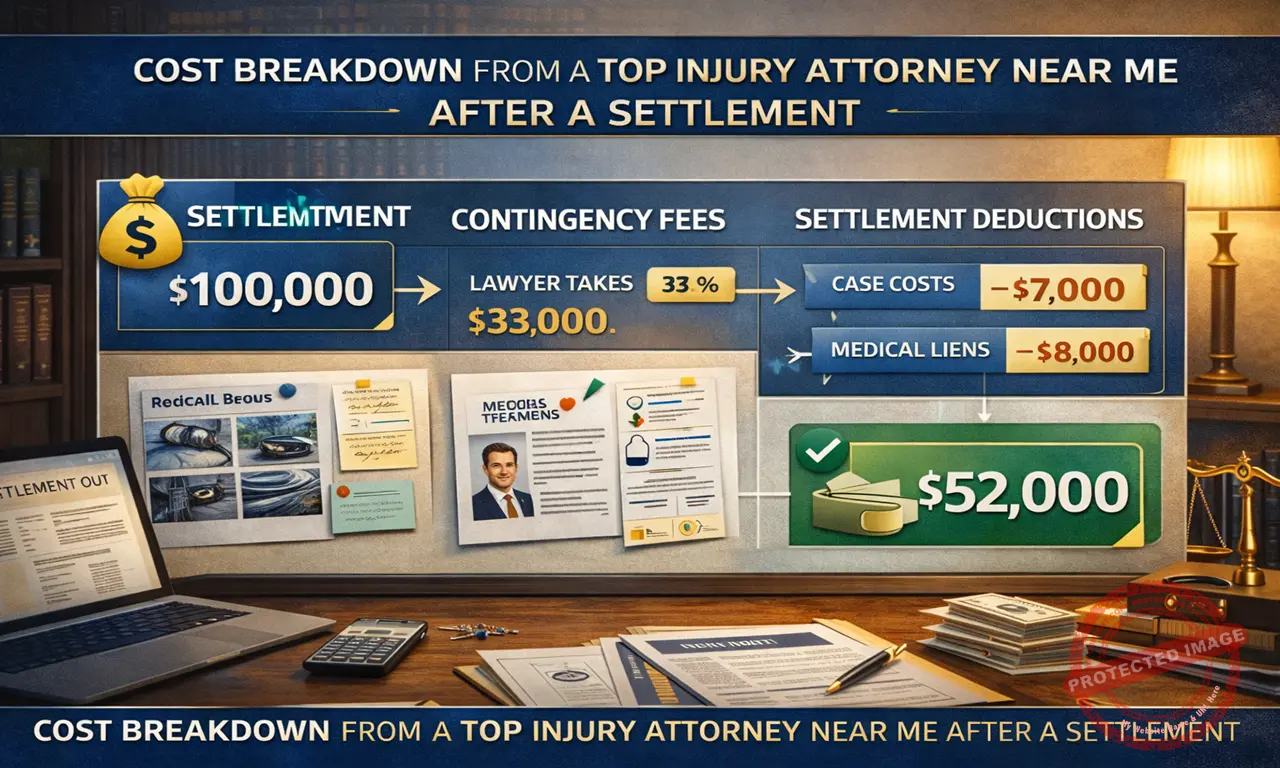 Cost breakdown from a top injury attorney near me after a settlement