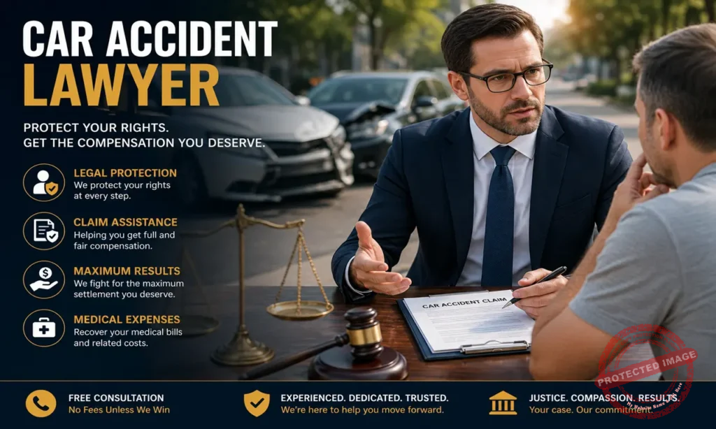 Car accident lawyer reviewing accident evidence and medical records with a client