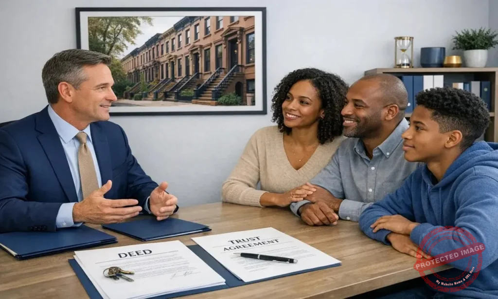 Trust lawyer reviewing estate planning and family trust documents